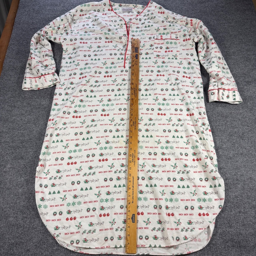 Vintage Oscar de la Renta Christmas Flannel Nightgown White Red L Grandmacore - Picture 5 of 9